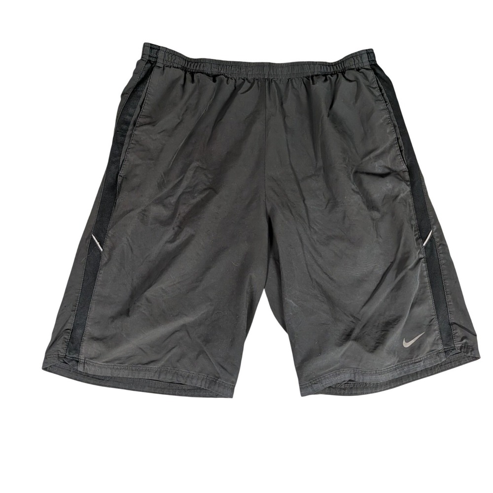 Nike Dri-FIT Mens Running Shorts Black Mesh Side Panels Reflective Swoosh